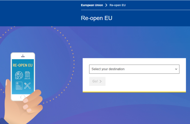 Re-open EU, platforma interactivă pentru călătorii în siguranță