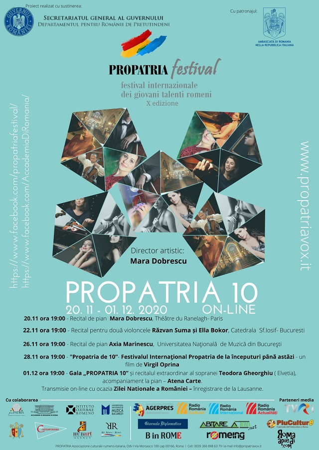 Propatria 2020: edizione celebrativa online, concerto inaugurale con la pianista Mara Dobrescu