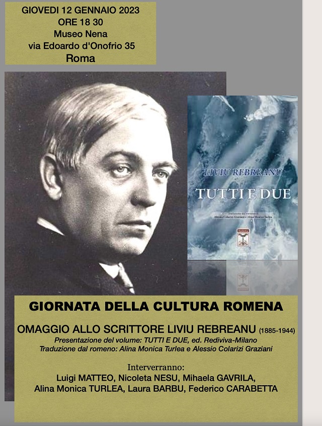 Giornata Cultura Romena, omaggio allo scrittore Liviu Rebreanu al Museo Nena di Roma