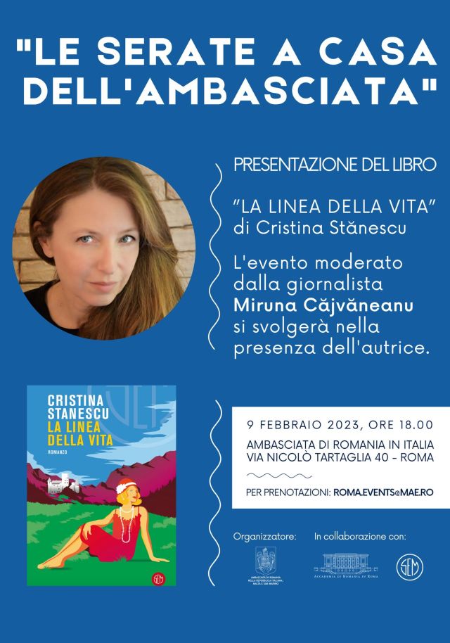 “Le Serate a Casa dell’Ambasciata di Romania in Italia” con la scrittrice Cristina Stănescu