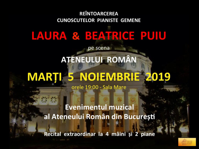 Il duo pianistico Laura e Beatrice Puiu, recital ad Ateneul Român di Bucarest