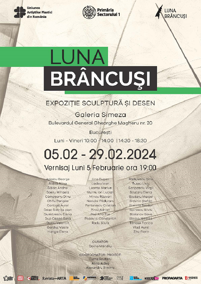 Luna BRÂNCUȘI 2024: Expoziție de sculptură si desen în perioada 1-29.02.2024