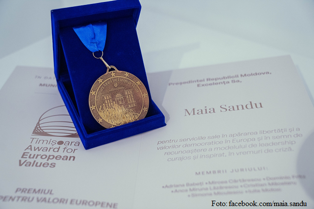 Maia Sandu, awarded for promoting European values