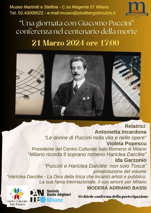 “Una giornata con Giacomo Puccini”, conferenza e ricordo del soprano Hariclea Darclée a Milano