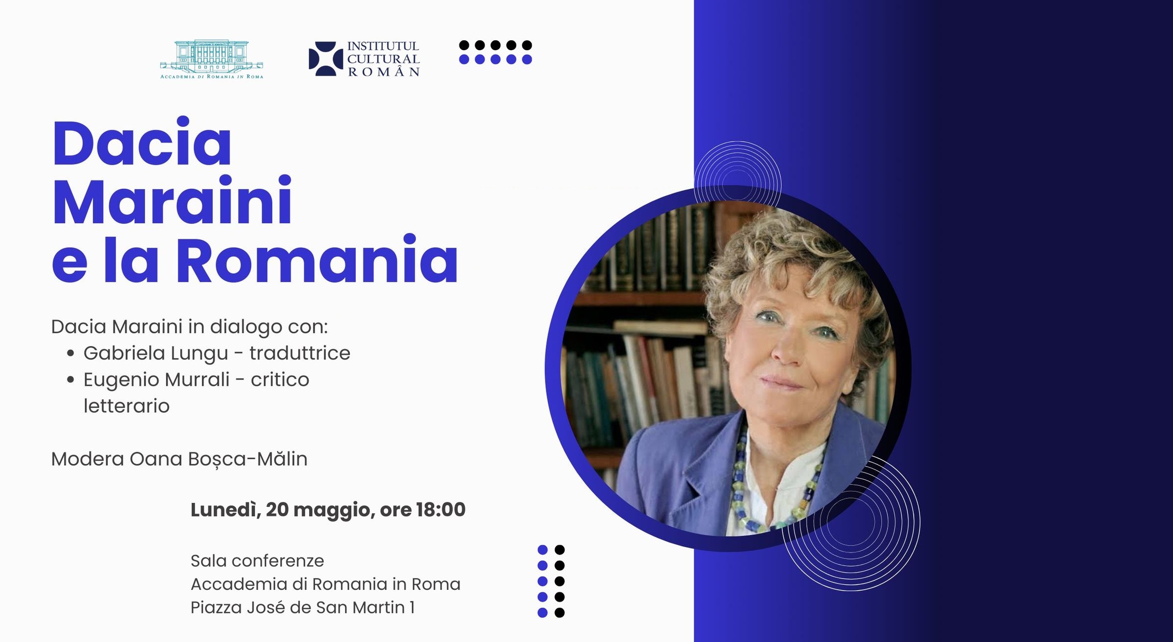 "Dacia Maraini e la Romania", serata letteraria a Roma (fonte: facebook.com/ Accademia di Romania)