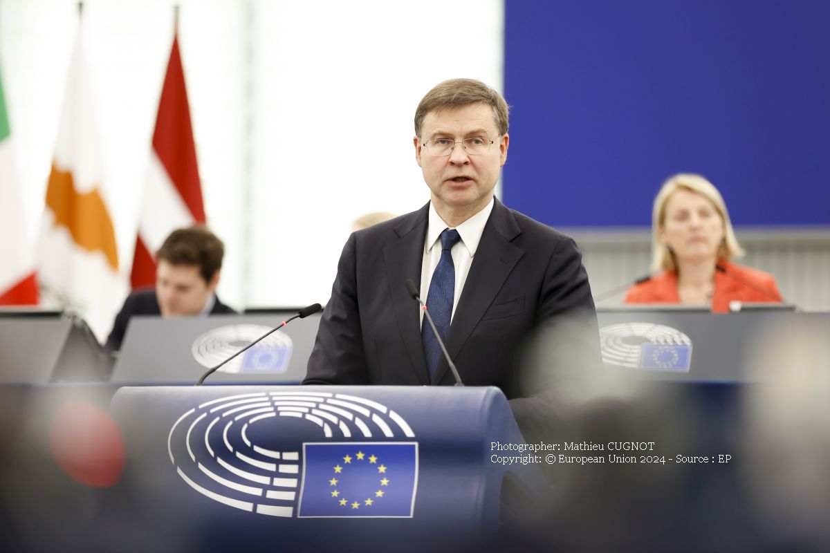 Valdis Dombrovskis (Photographer: Mathieu CUGNOT Copyright: © European Union 2024 - Source : EP)