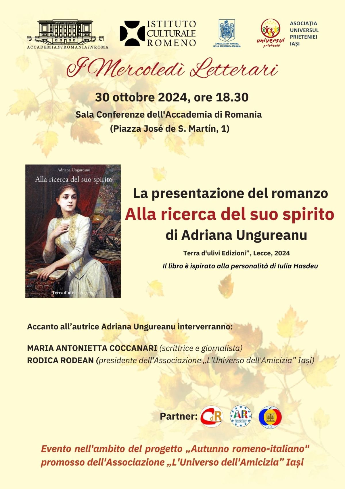 Mercoledì letterari all’Accademia di Romania: “Alla ricerca del suo spirito" di Adriana Ungureanu (fonte: facebook.com/ Accademia di Romania)